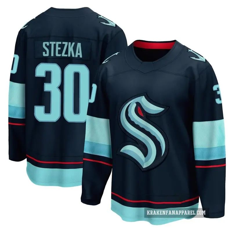 Men's Ales Stezka Seattle Kraken ＃30 Breakaway Navy Home Jersey