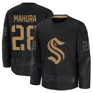 Men's Joshua Mahura Seattle Kraken ＃28 Premium Black 2024 Military Appreciation Practice Jersey