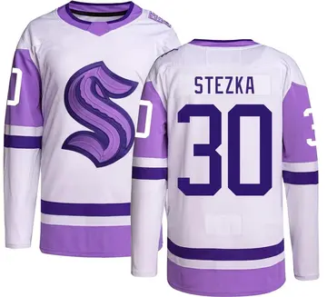 Youth Ales Stezka Seattle Kraken ＃30 Authentic Hockey Fights Cancer Jersey